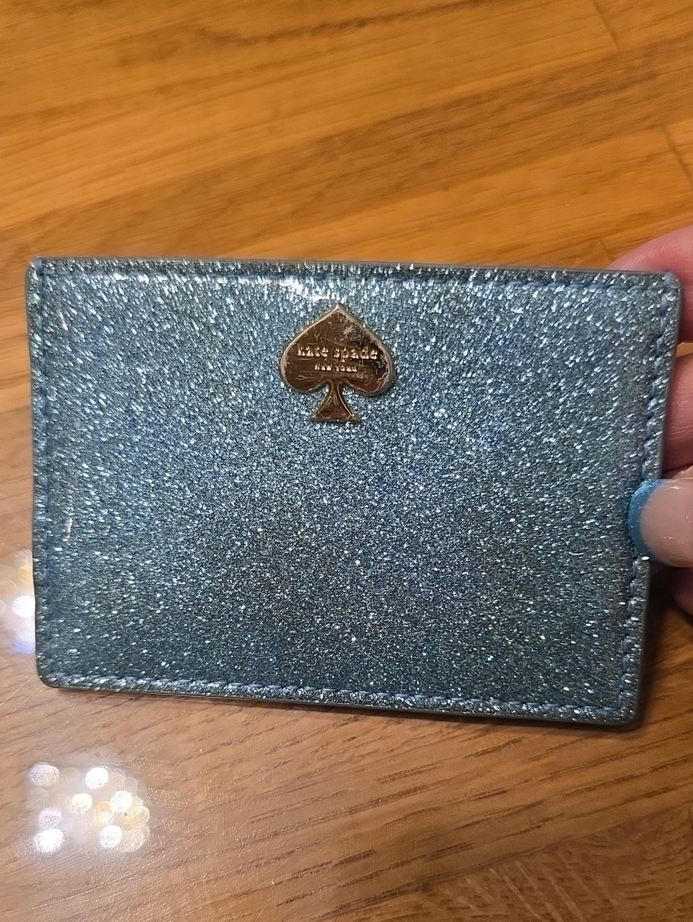 kate spade Metallic Glitter Card Holder in Light Blue